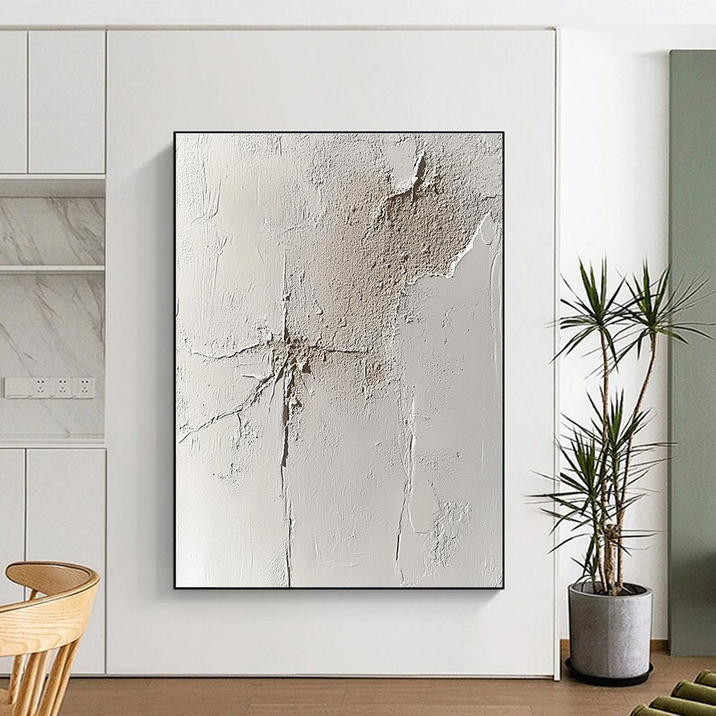Cracked White Surface Abstract Painting with Textured History WINK095