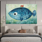 Blue Fish with a House  Whimsical Fantasy ABS069