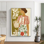 Woman with Jug Folk - Inspired Abstract Painting for Rustic Spaces GAB1460