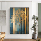 Golden Tree on Blue Modern Nature Abstract Painting GAB0272