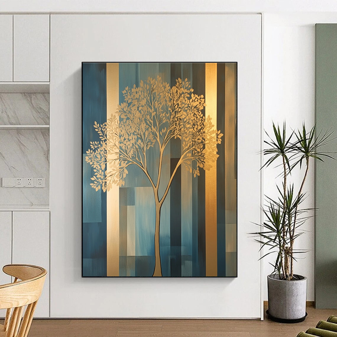 Golden Tree on Blue Modern Nature Abstract Painting GAB0272