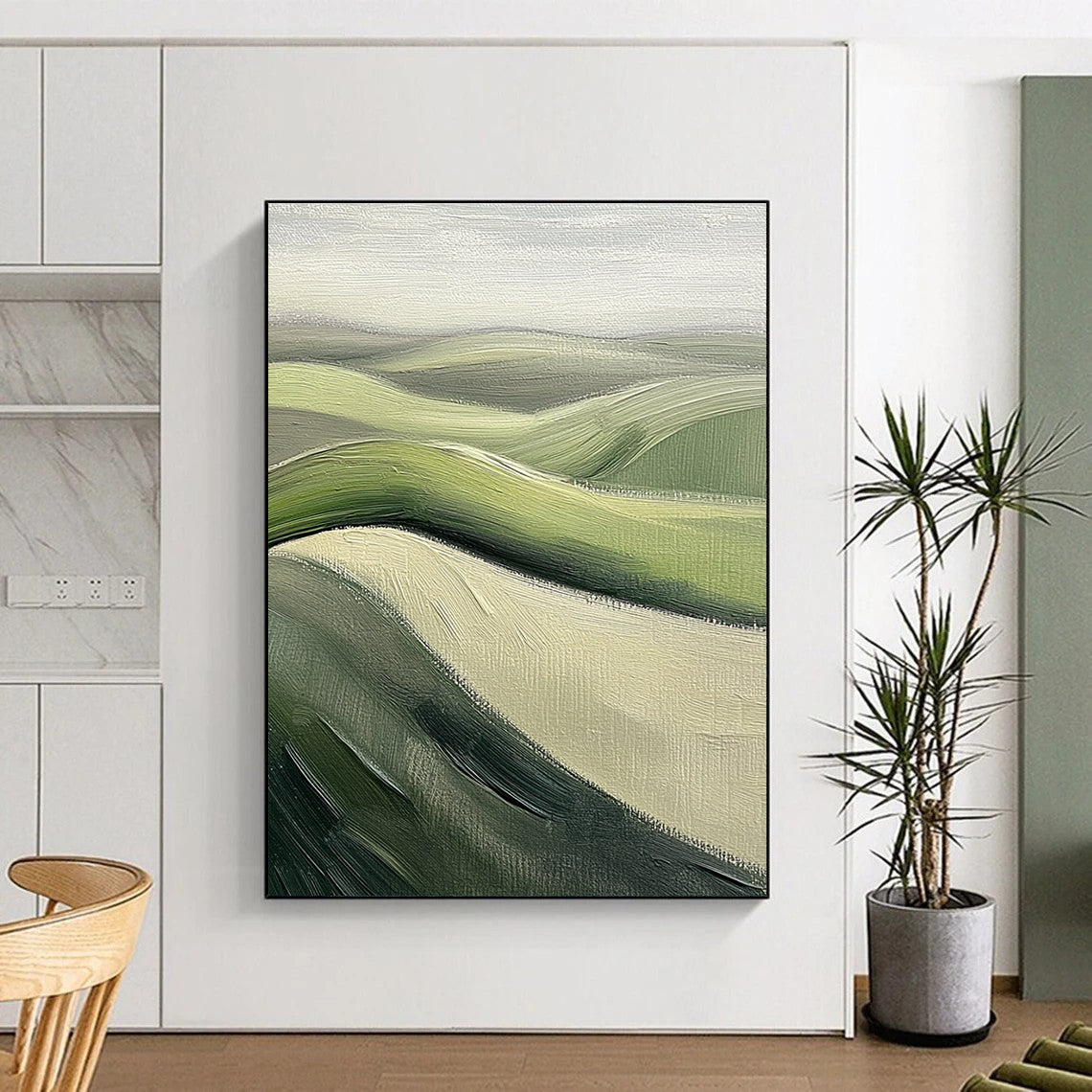 Rolling Green Hills Abstract Painting for Rustic - Themed Cafes GAB1292