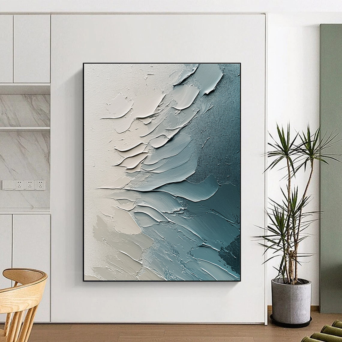 Textured Blue Gray Abstract Painting with Subtle Movement WINK648