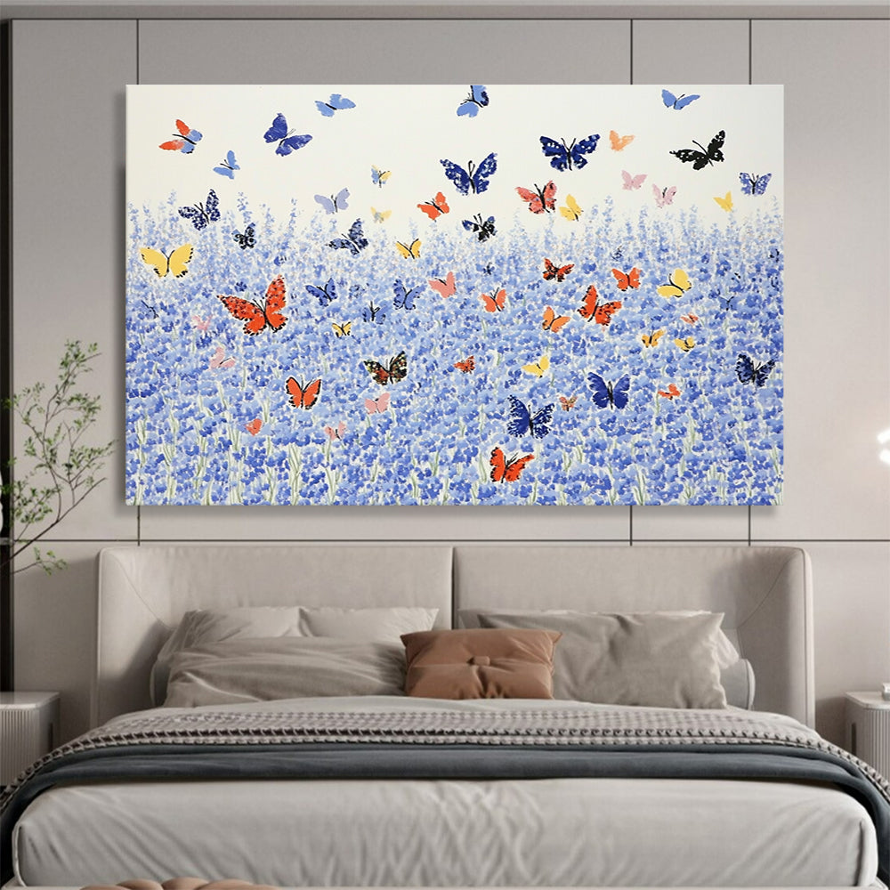 Blue Field with Colorful Butterflies  Nature’s Joyful Scene ABS055