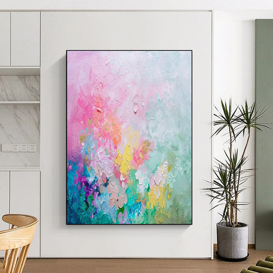 Pastel Floral Abstract Painting for Feminine Bedroom Decor HENG070