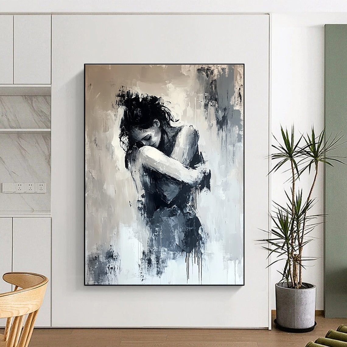 Monochrome Figure Abstract Painting for Emotional Impact GAB0717