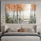 Autumn Birch Forest Abstract Painting for Cozy Reading Nooks YHT222