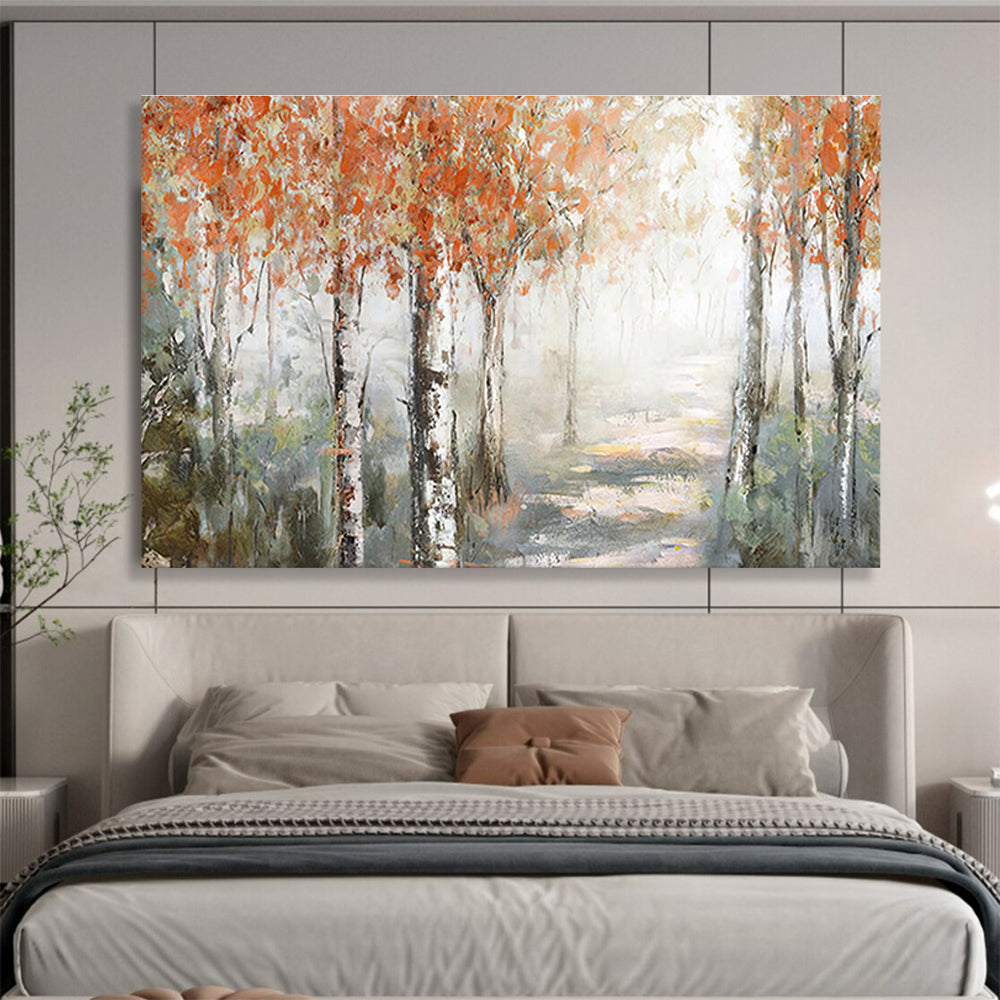 Autumn Birch Forest Abstract Painting for Cozy Reading Nooks YHT222