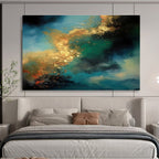 Blue - Gold Abstract Swirl Painting for Luxurious Interiors YHT071