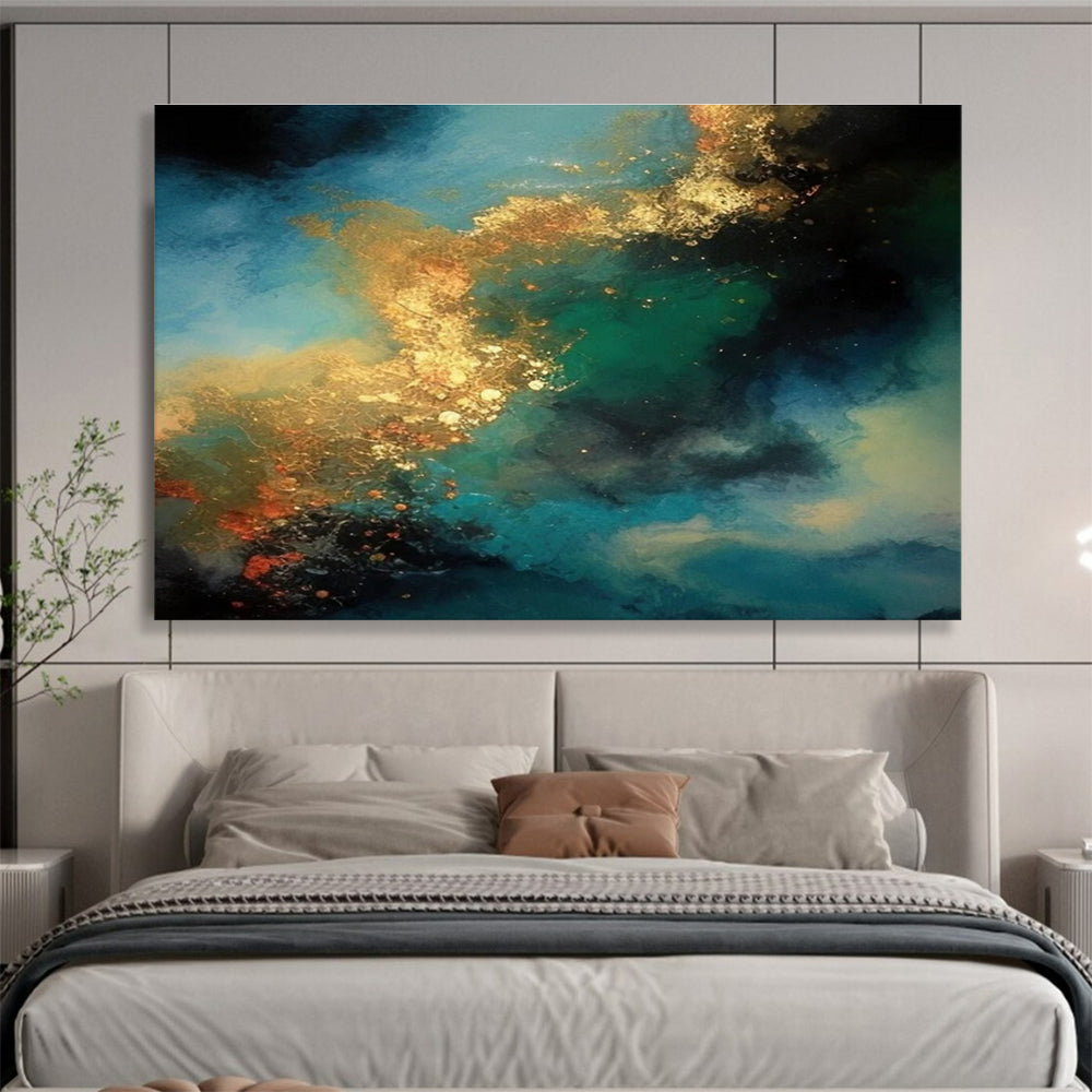 Blue - Gold Abstract Swirl Painting for Luxurious Interiors YHT071