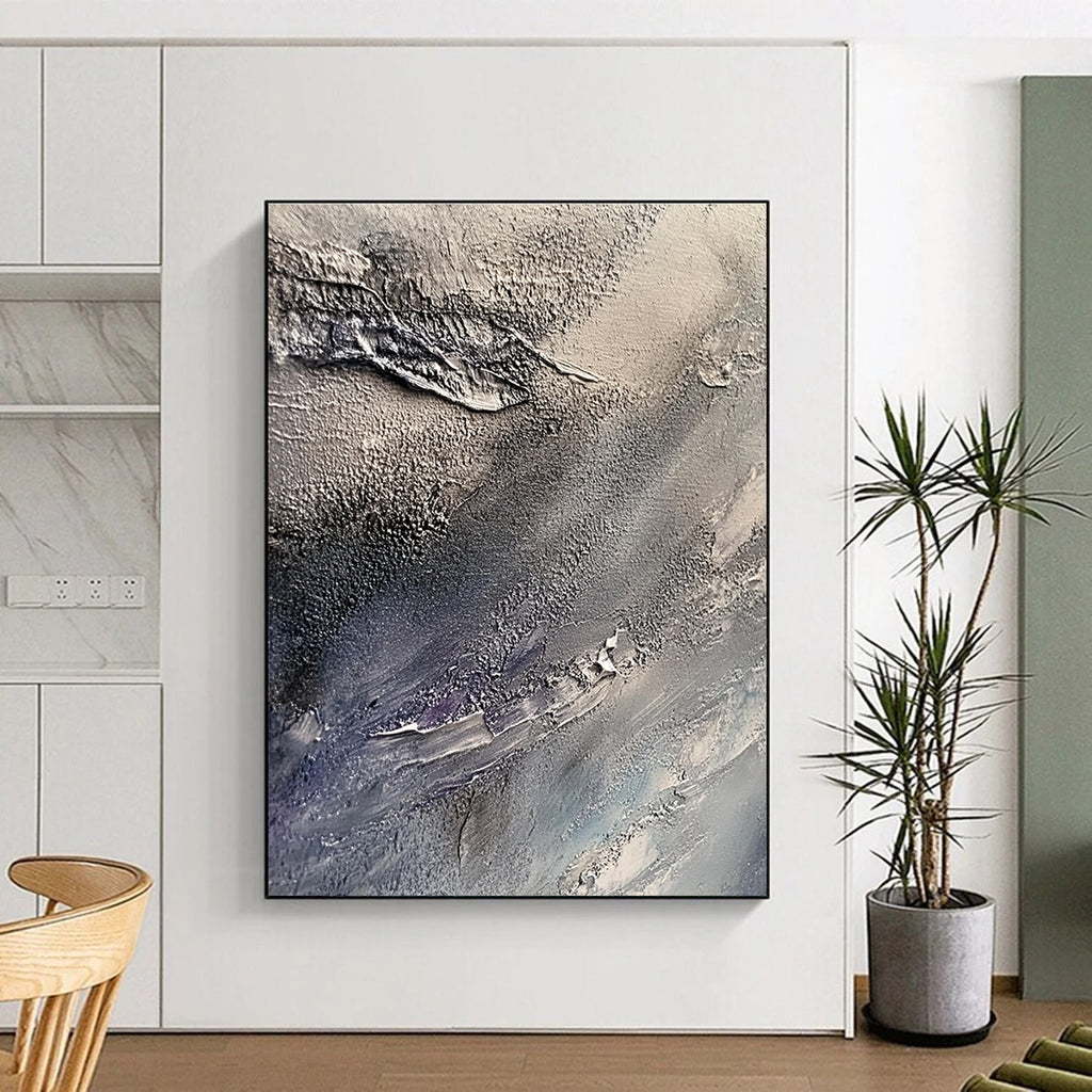 Grey and Purple Textured Waves Abstract Painting of Moody Movements GAB0089