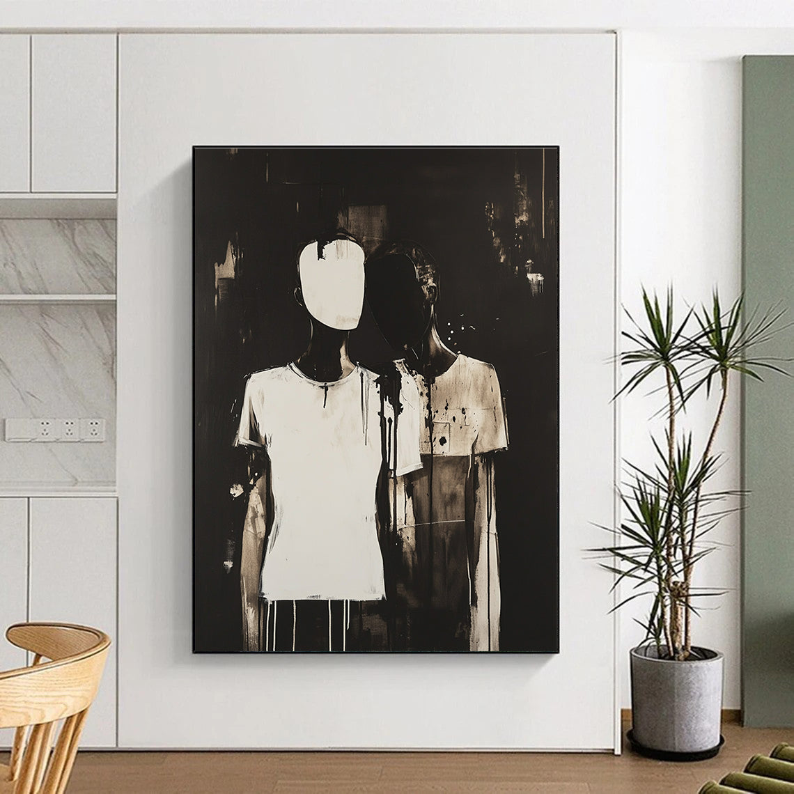 Monochrome Figures Raw Abstract Painting for Expressive Interiors GAB1496