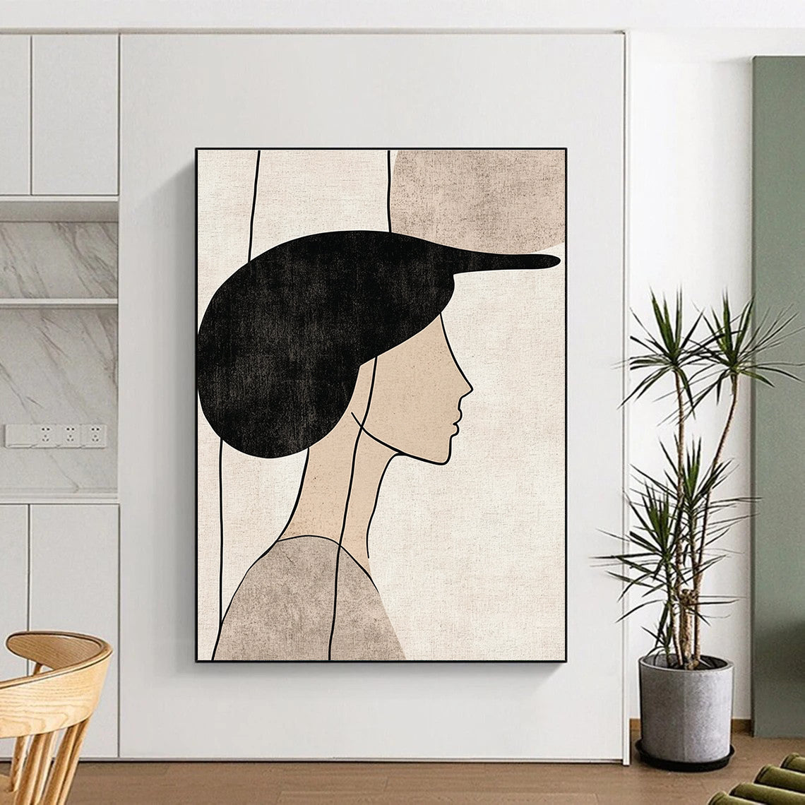 Abstract Woman with Hat Abstract Painting for Retro - Inspired Cafes GAB1377
