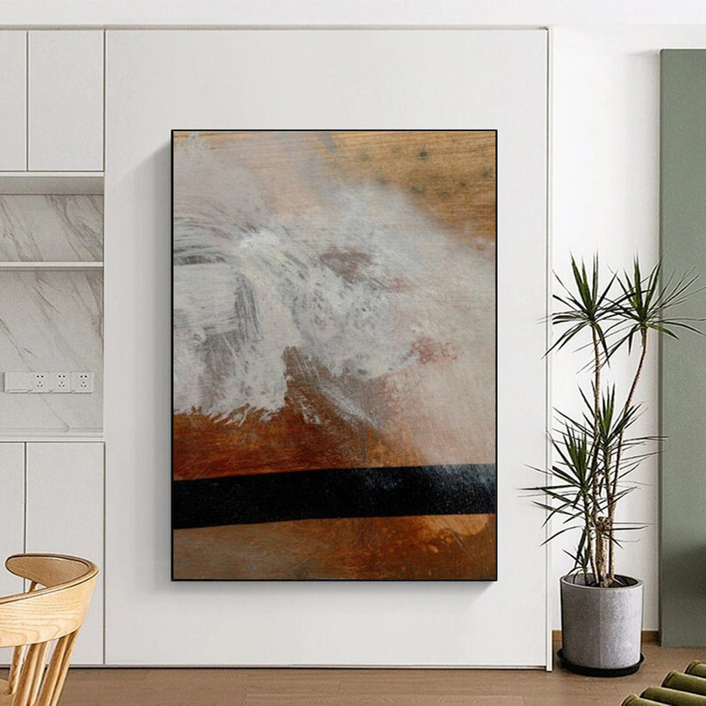 Textured White - Brown Abstract Painting for Industrial - Chic Home Studios HENG185