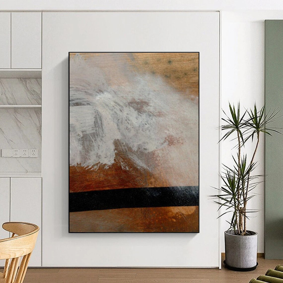 Textured White - Brown Abstract Painting for Industrial - Chic Home Studios HENG185