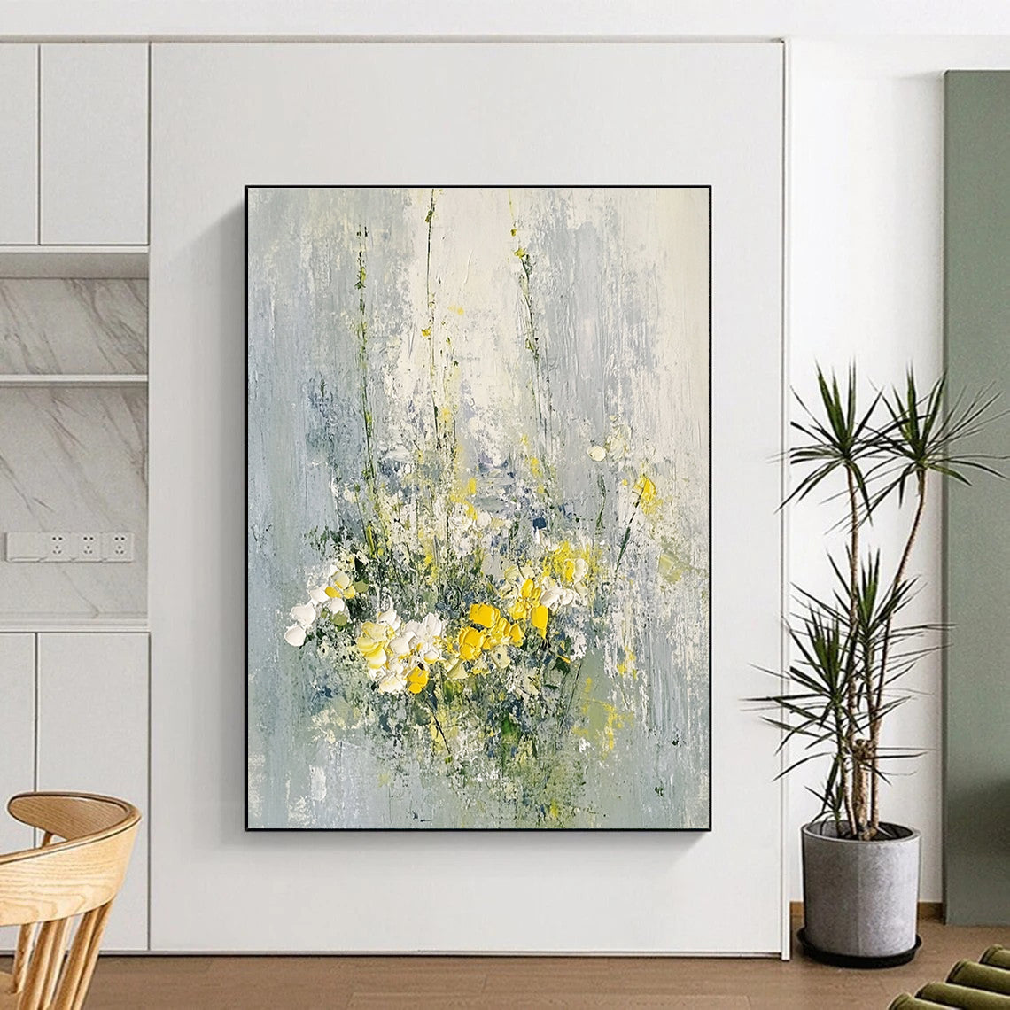 Yellow and White Flowers - Cheerful Floral Abstract Painting GAB0615