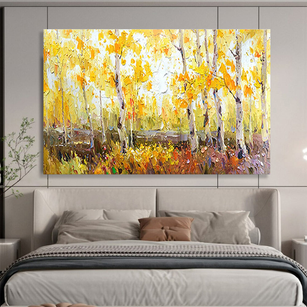 Autumn Birch Forest Abstract Painting for Cozy Cottage Interiors YHT212