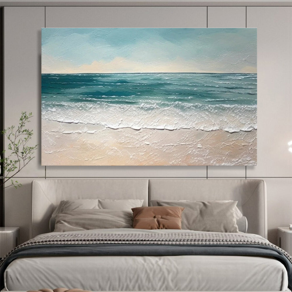 Textured Seaside Scene Abstract Painting for Coastal Vibes YHT061