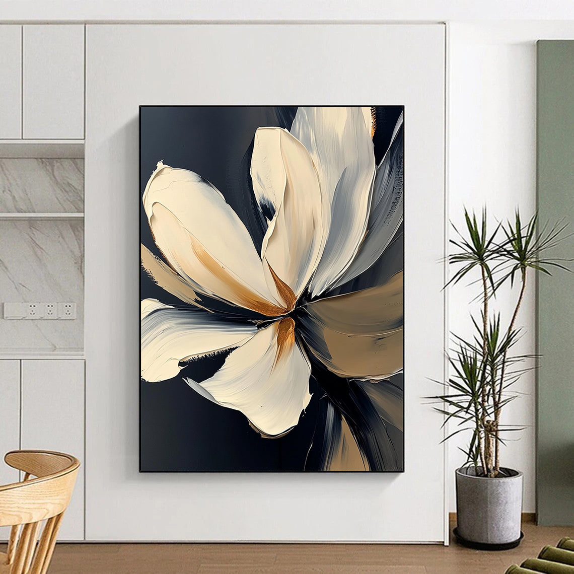 Textured Flower with Gold Abstract Painting for Elegant Decor GAB0714