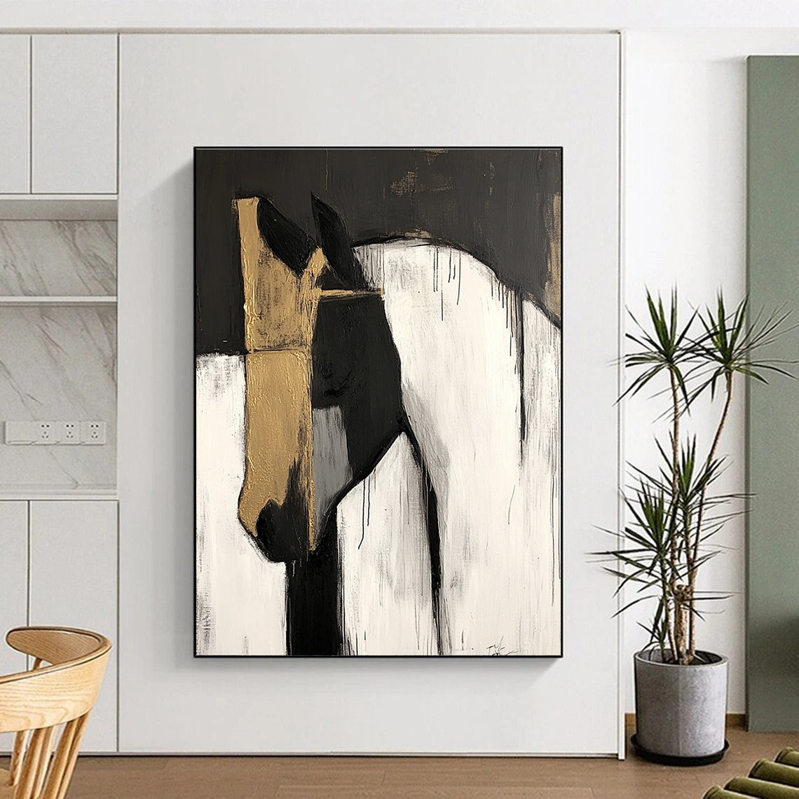 Abstract Horse Portrait Painting with Gold Accents WINK610