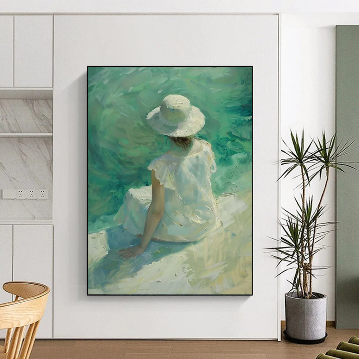 Lady by the Sea Abstract Painting for Coastal Home Bedrooms HENG088