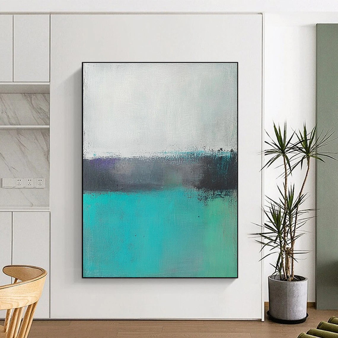 Teal Gray Abstract Horizon Painting with Subtle Depth WINK654