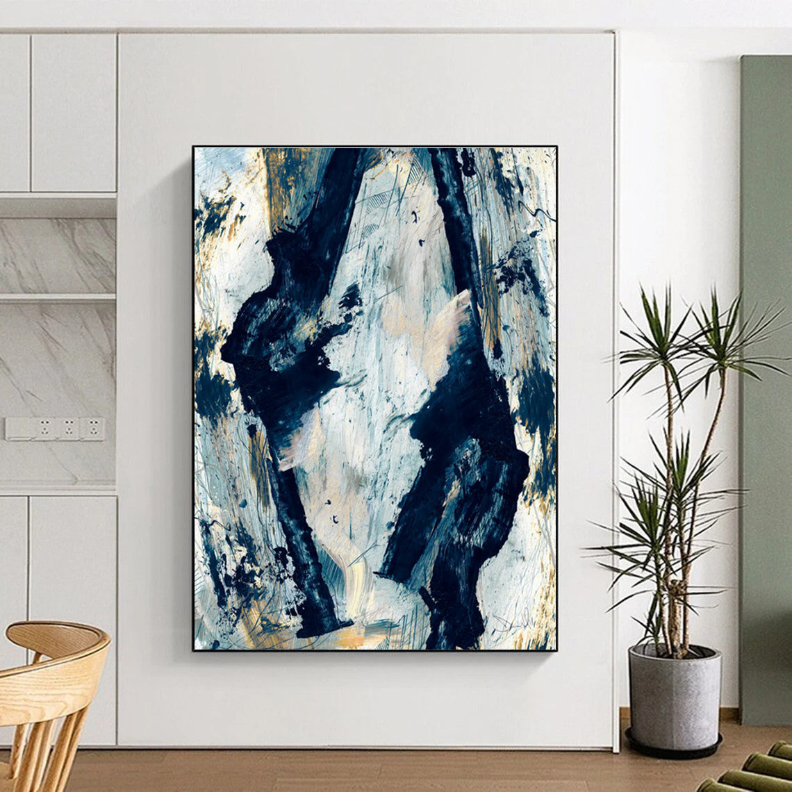 Bold Blue - White Abstract Painting for Modern Corporate Offices HENG172