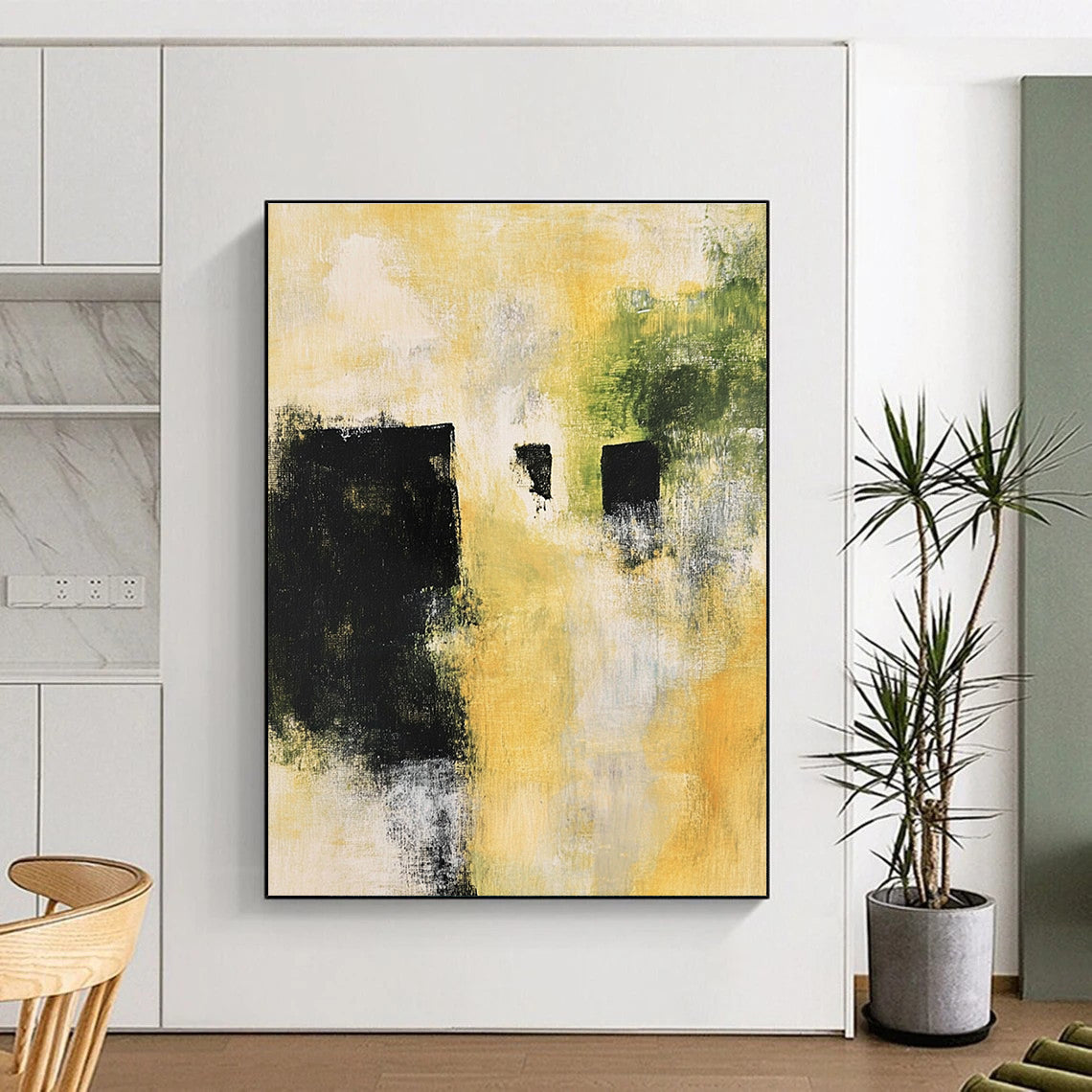 Minimalist Black Yellow Abstract Painting with Quiet Impact WINK754