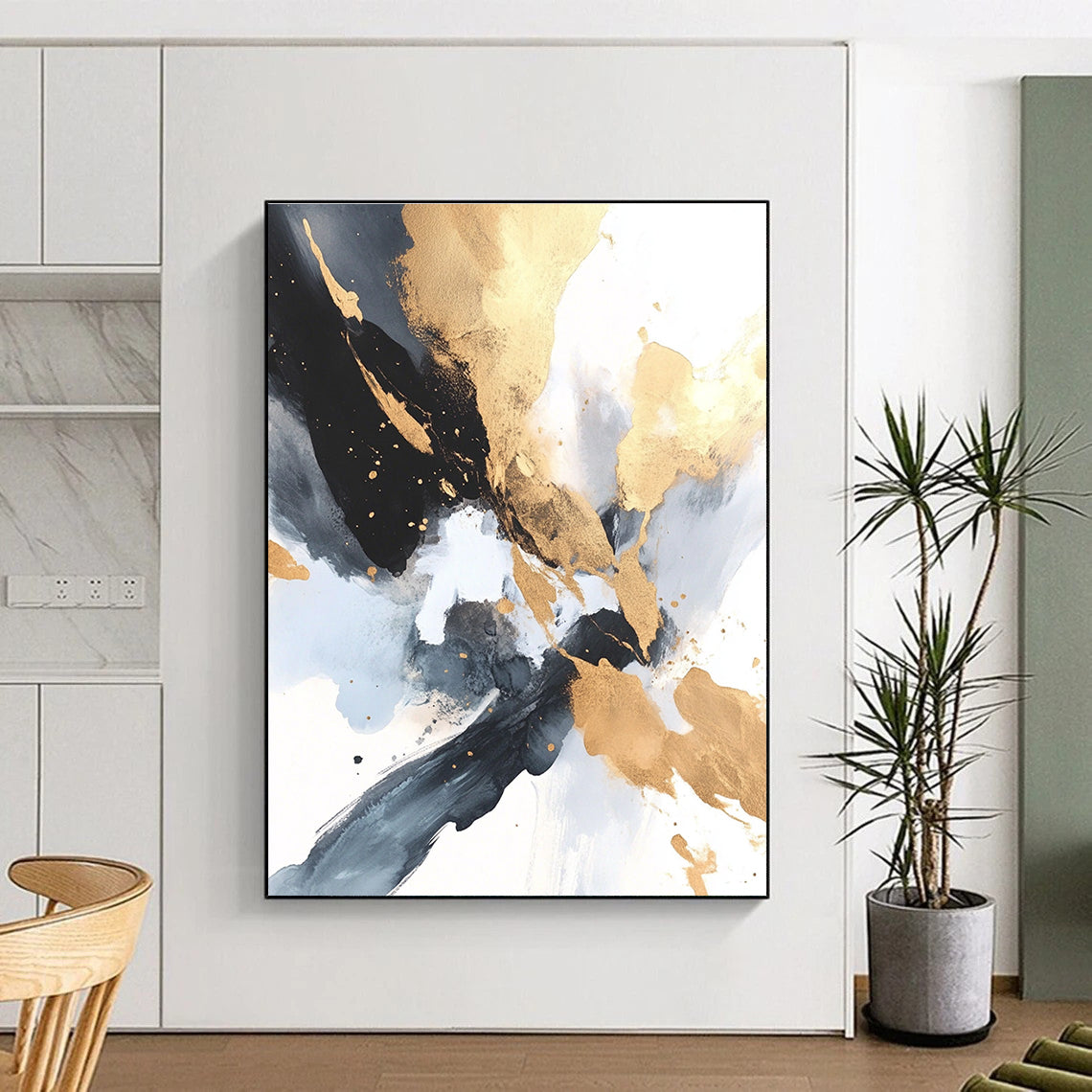 Gold Black Blue Abstract Painting with Luxe Mystery WINK736