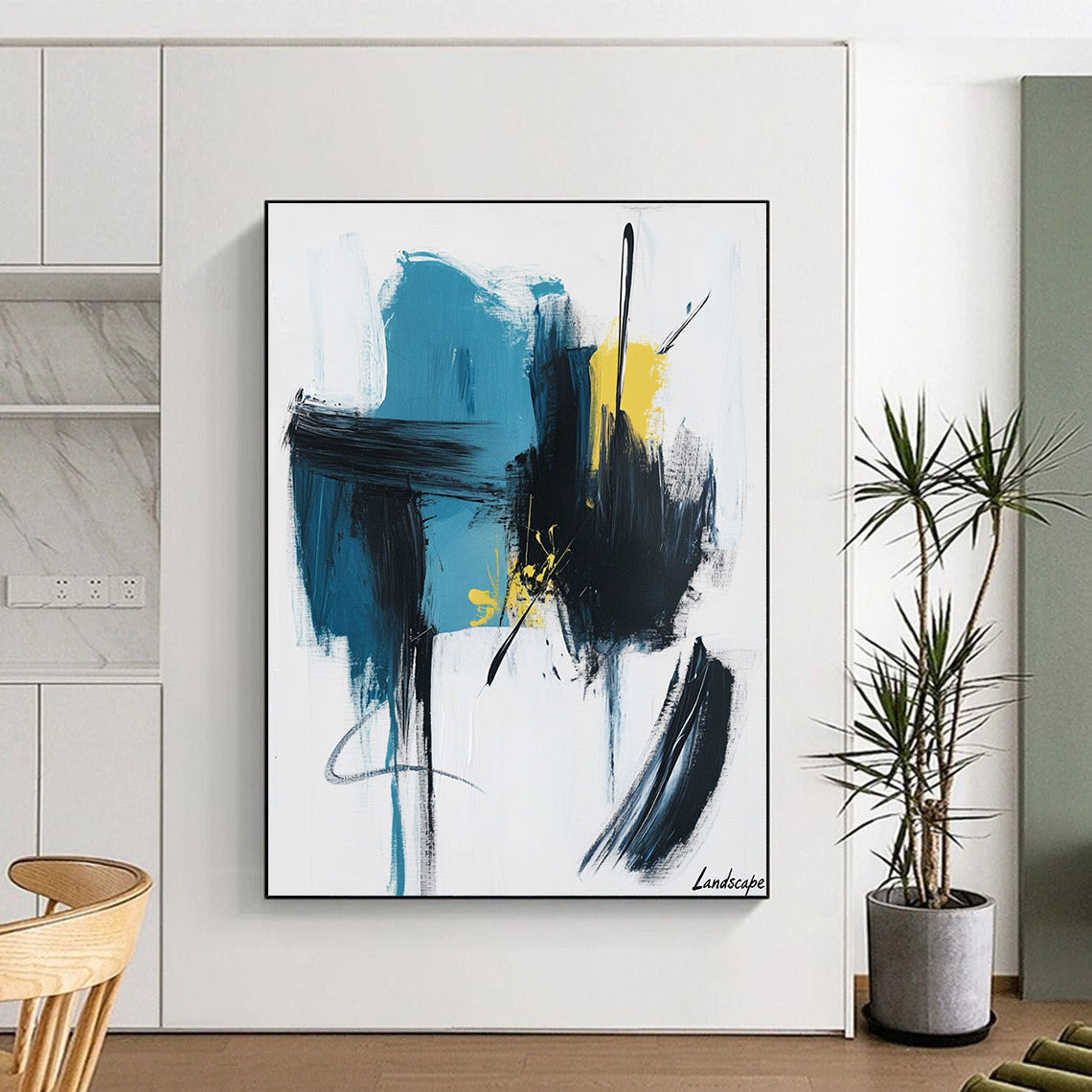 Blue, Black, and Yellow Abstract Painting for Creative Studio Lounges GAB1197