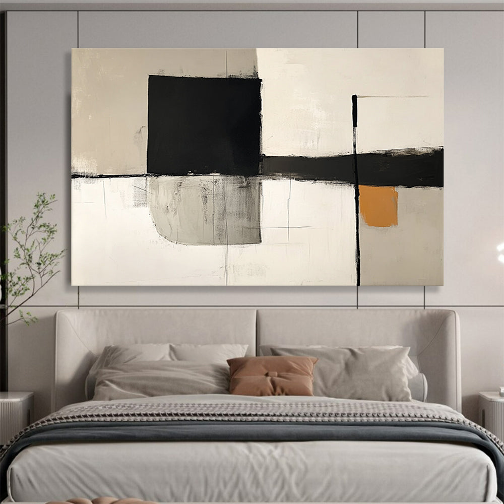 Black - White - Orange Abstract  Subtle Pop of Color ABS096