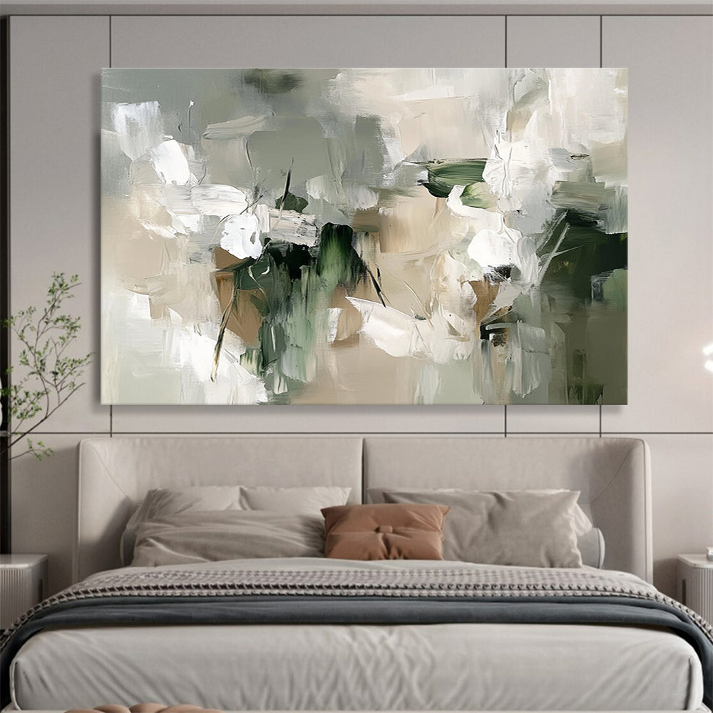Gray - Green Abstract Blooms Painting with Subtle, Elegant Florals ABS509