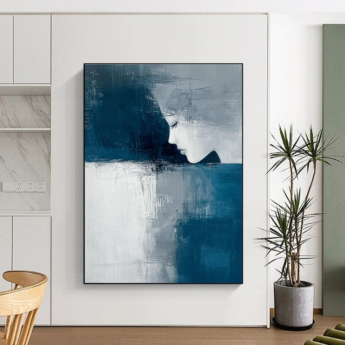 Blue and Gray Abstract Portrait - Introspective Figurative Abstract Art GAB0464