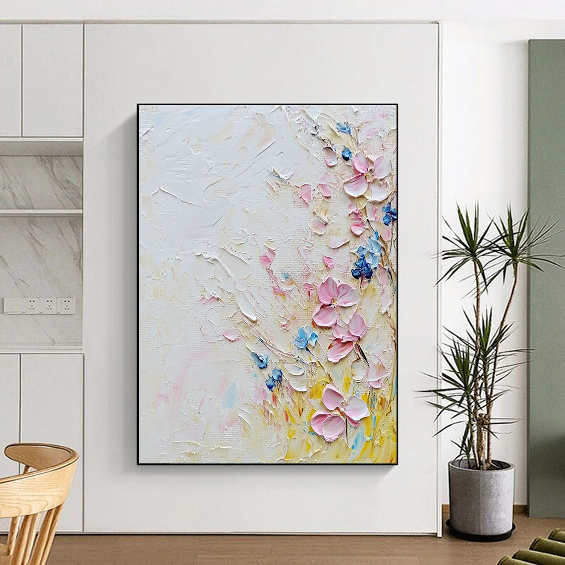 Pastel Floral Side Textured Abstract Painting for Light - Filled Interiors GAB1412