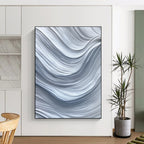 Gray and White Waves Abstract Painting with Monochromatic Flow WINK075