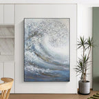 Dynamic White and Blue Wave Abstract Painting for Seaside Resorts HENG337