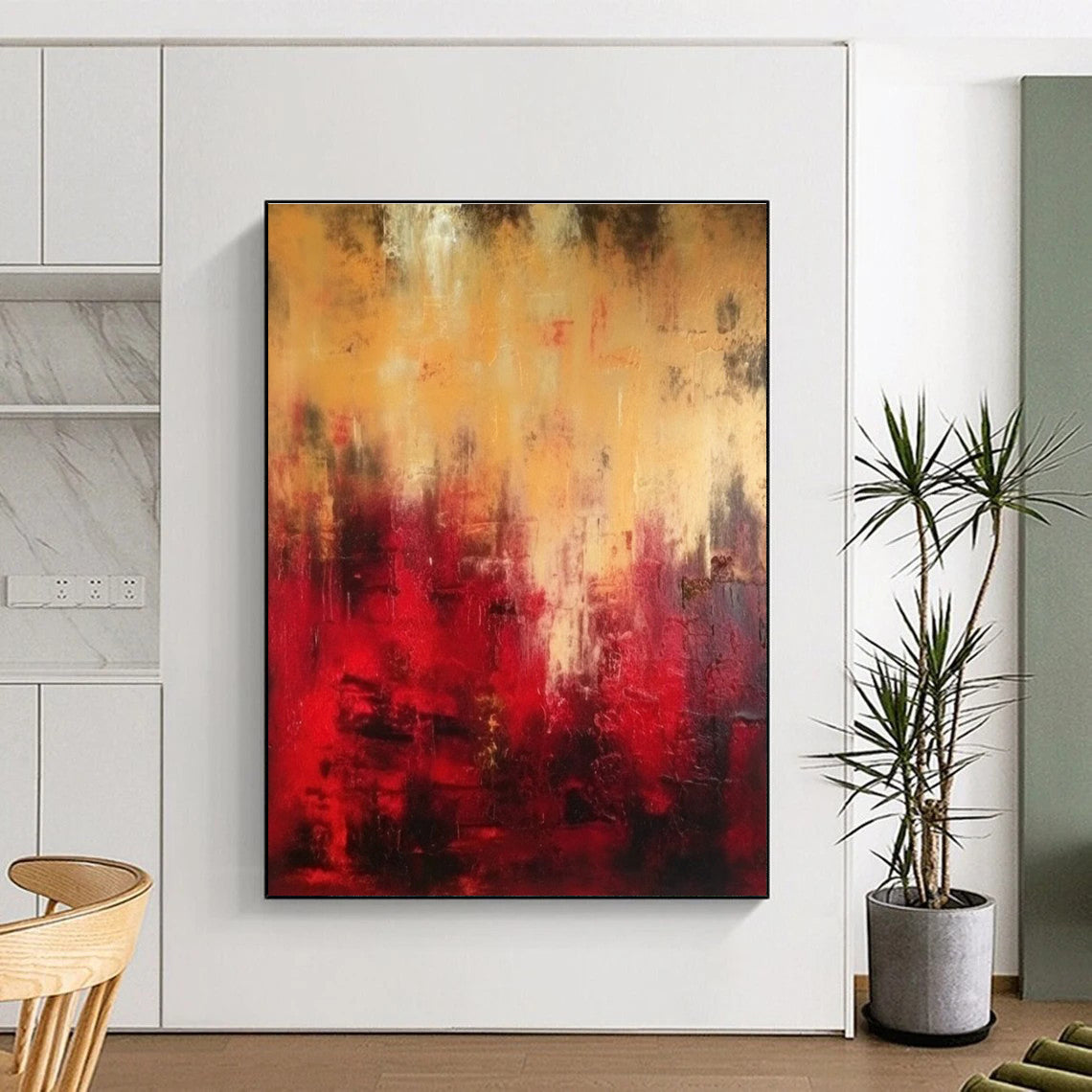 Warm Red and Gold Abstract Painting for Opulent Dining Rooms HENG073