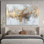 Golden Deer Motif Abstract Painting on Gray Background ABS393