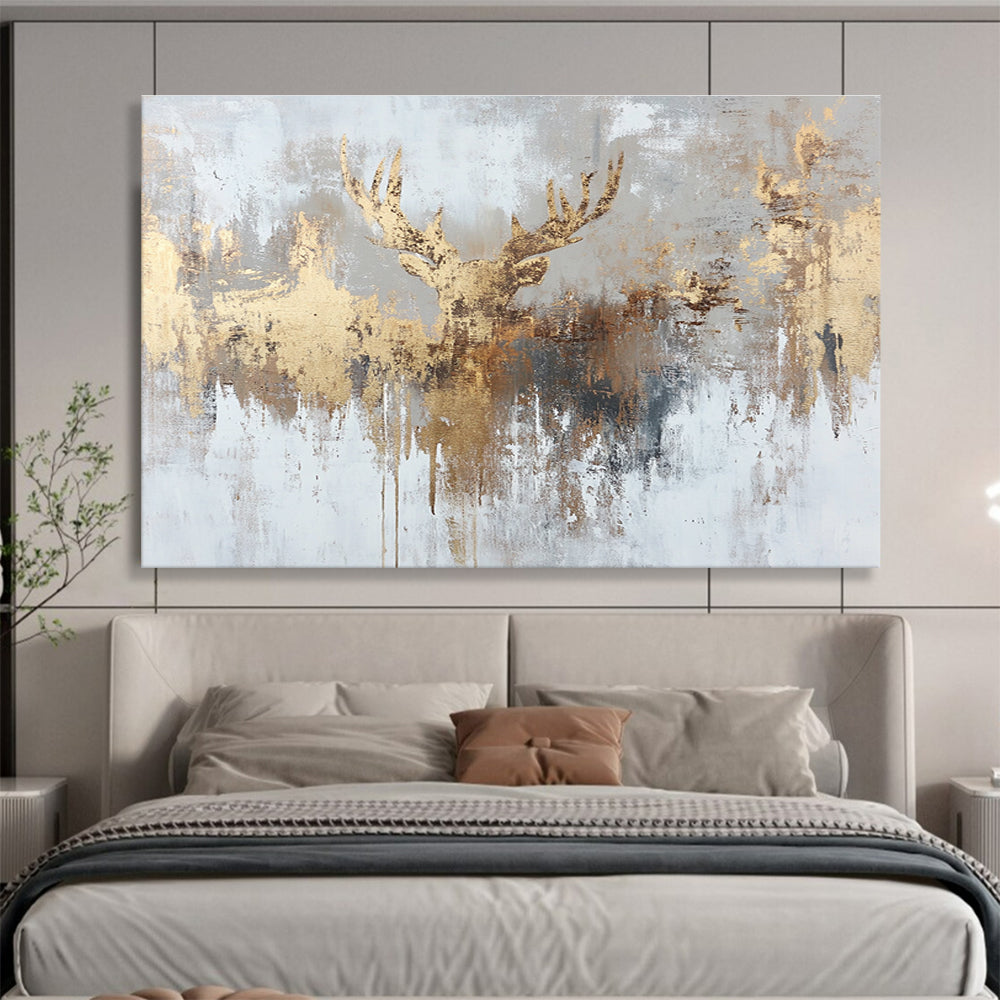 Golden Deer Motif Abstract Painting on Gray Background ABS393