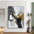 Black White and Gold Splash Abstract Painting with Dynamic Luxury WINK020