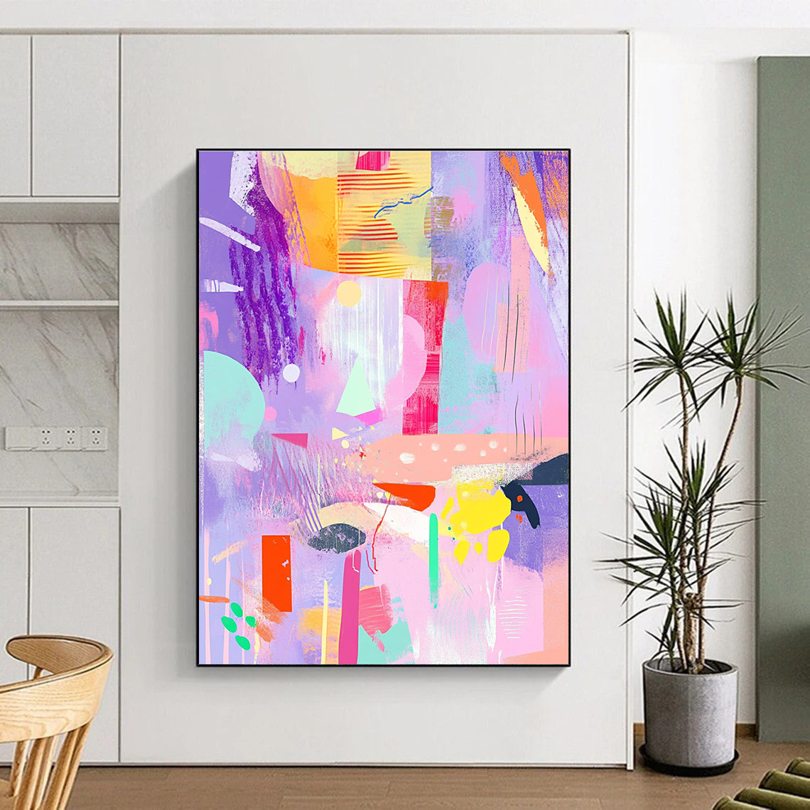 Pastel - hued Abstract Collage Painting with Dreamy Whimsy WINK299