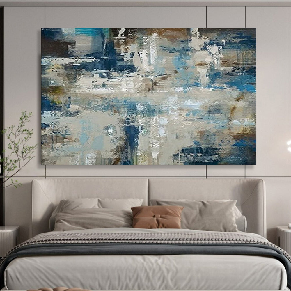 Blue - Grey Abstract Subtle Painting for Minimalist Interiors YHT035
