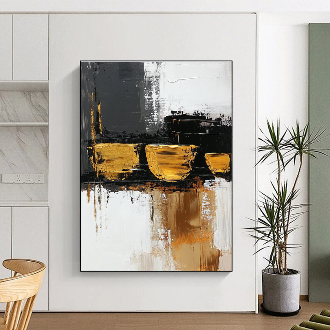 Gold - Black Abstract Shapes Painting with Bold Simplicity WINK368