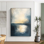 Serene Blue - Gold Sea Abstract Painting: Coastal Sunset Tranquility GAB0957