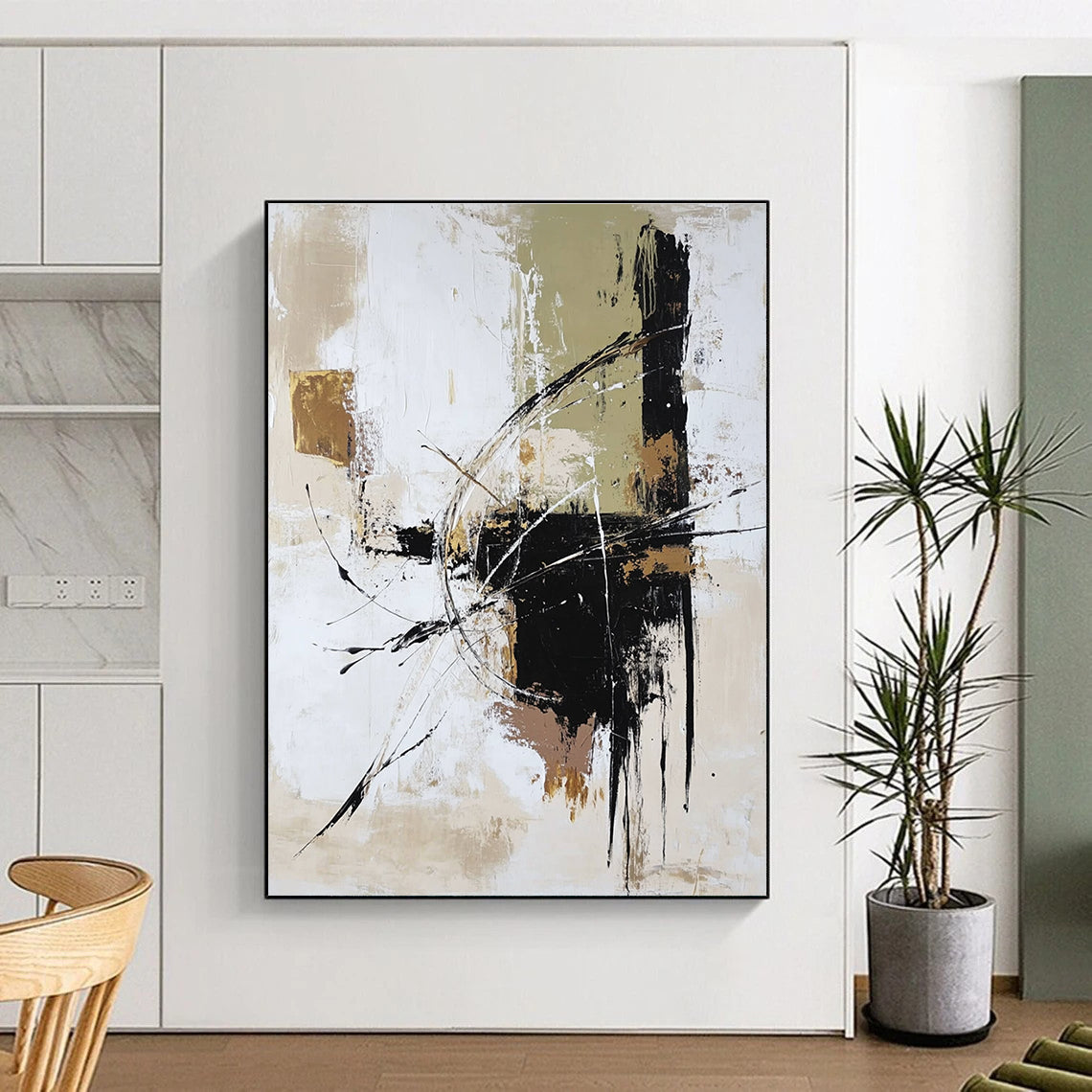 Gold and Black Dynamic - Line Abstract Painting for Luxury Boutiques GAB0887