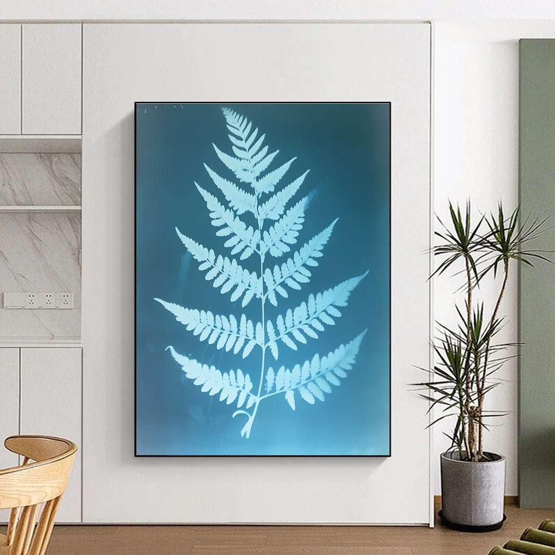 Fern Leaf Blueprint Abstract Painting for Nature - Inspired Home Offices GAB1327