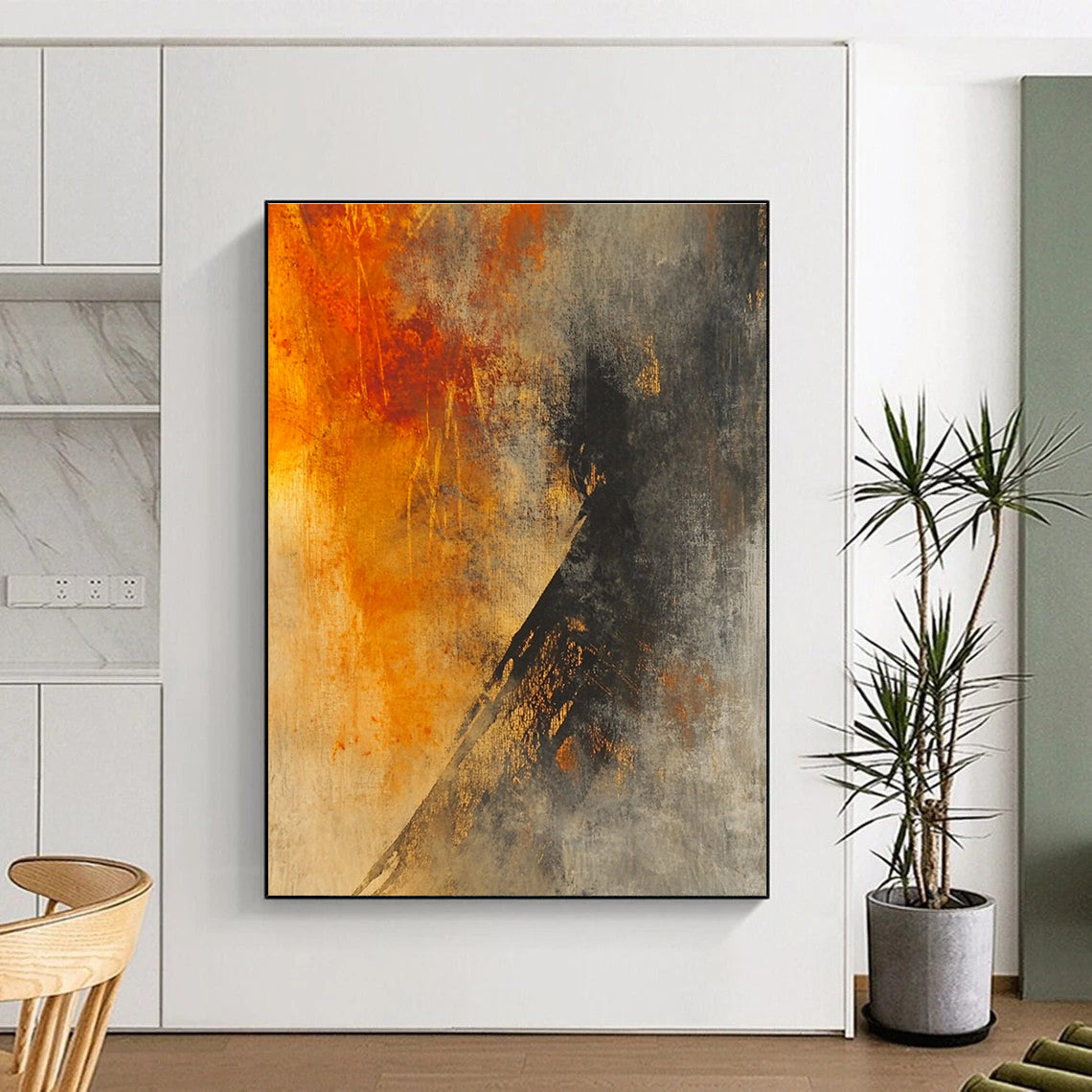 Warm and Cool Tones Abstract Painting with Dramatic Depth WINK800