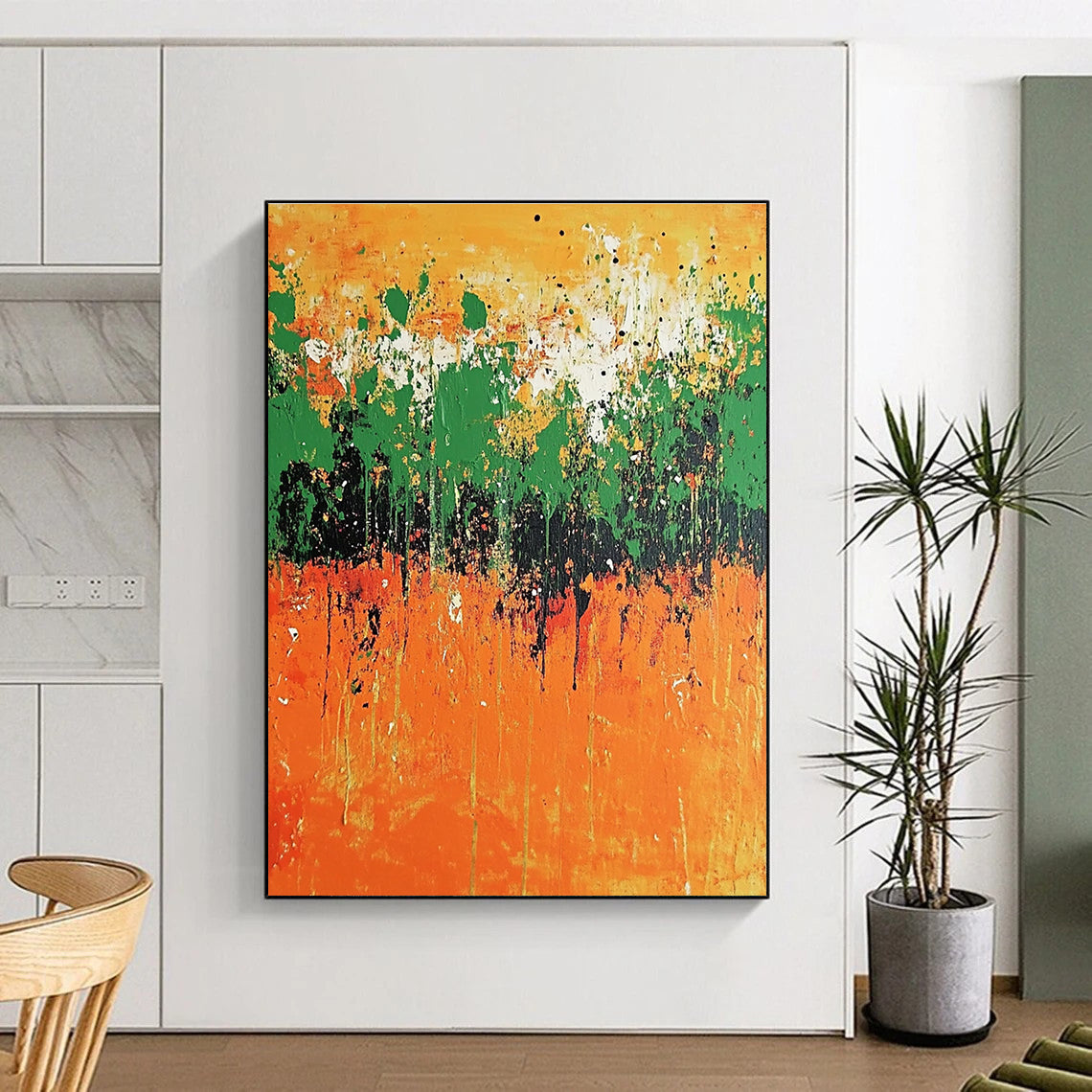 Orange Green Abstract - Energetic Abstract Painting GAB0637