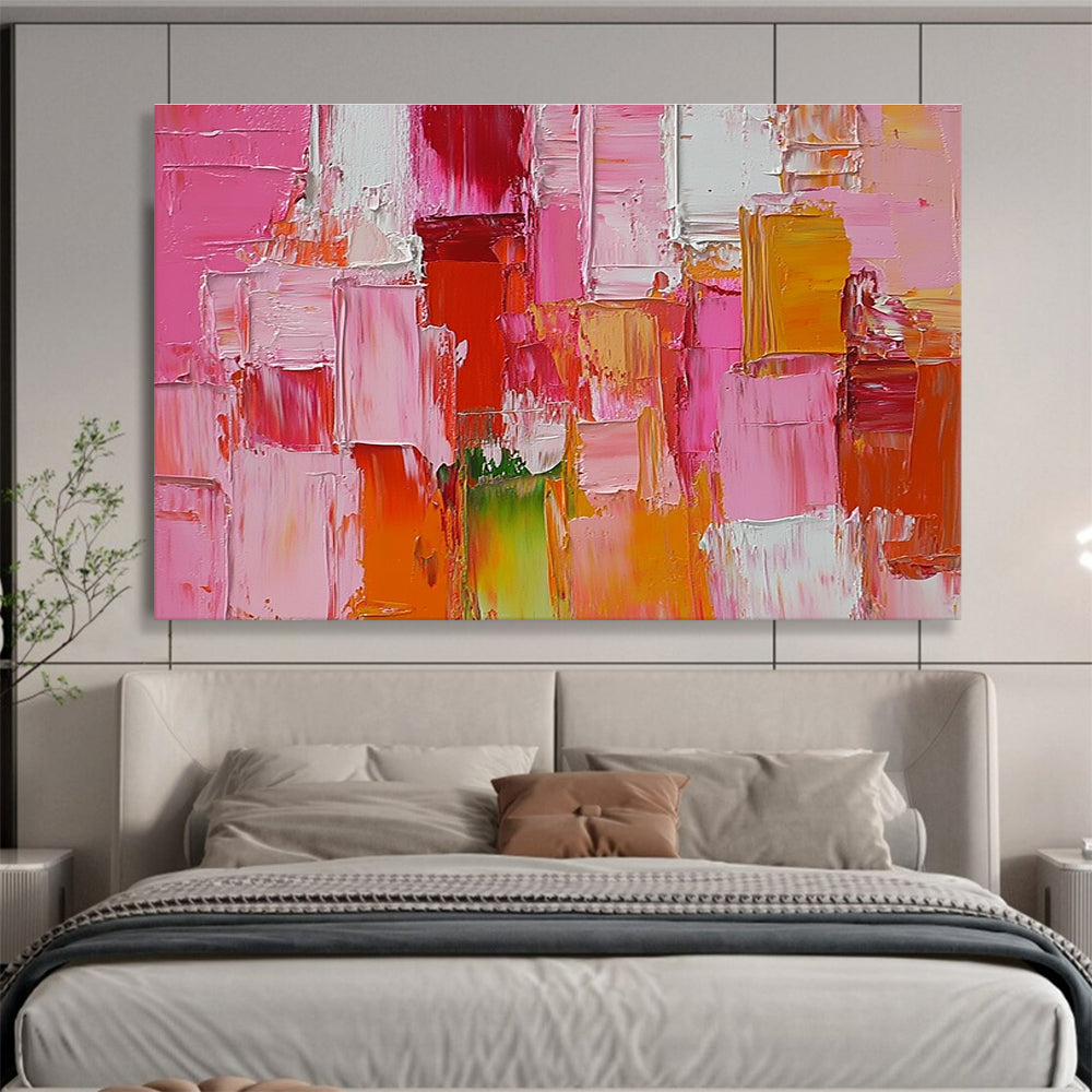 Pink and Red Block Textured Abstract Painting ABS271