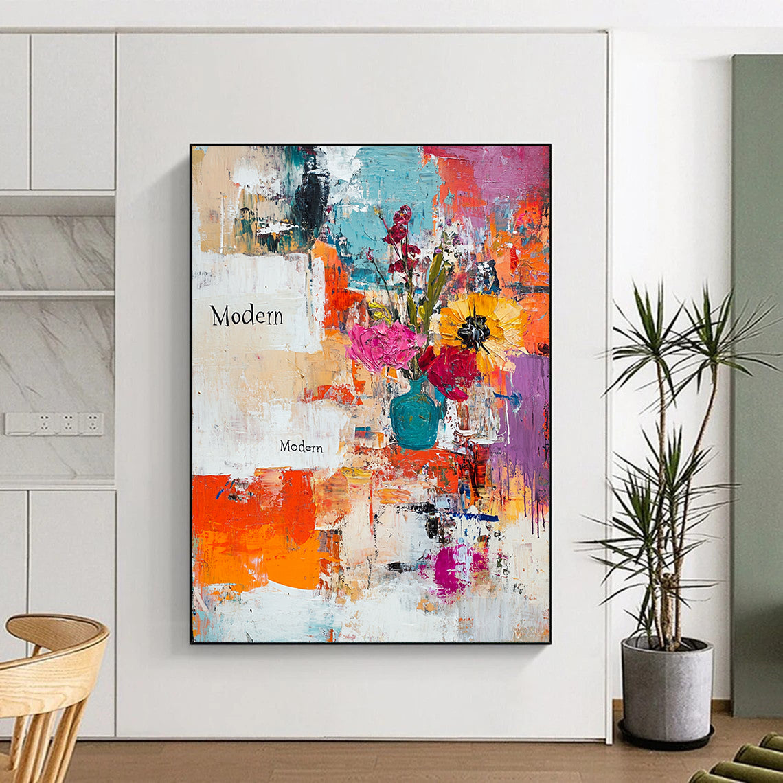 Modern Flower Vase Abstract Painting of Contemporary Florals GAB0159